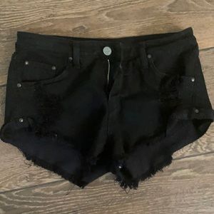 Black distressed denim shorts